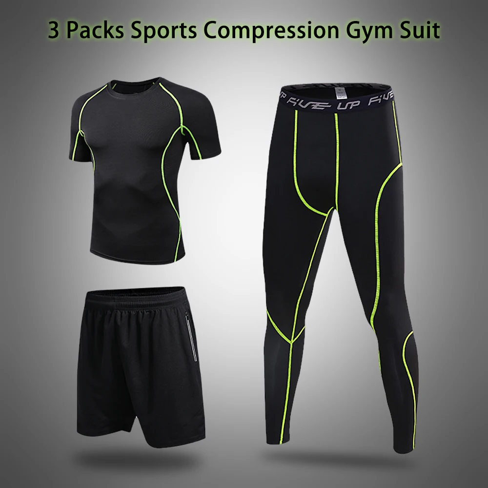 Мужской компрессионный спортивный комплект из 3 предметов с компрессионной футболкой, свободные облегающие шорты, обтягивающие леггинсы, штаны для бега, велоспорта, йоги
