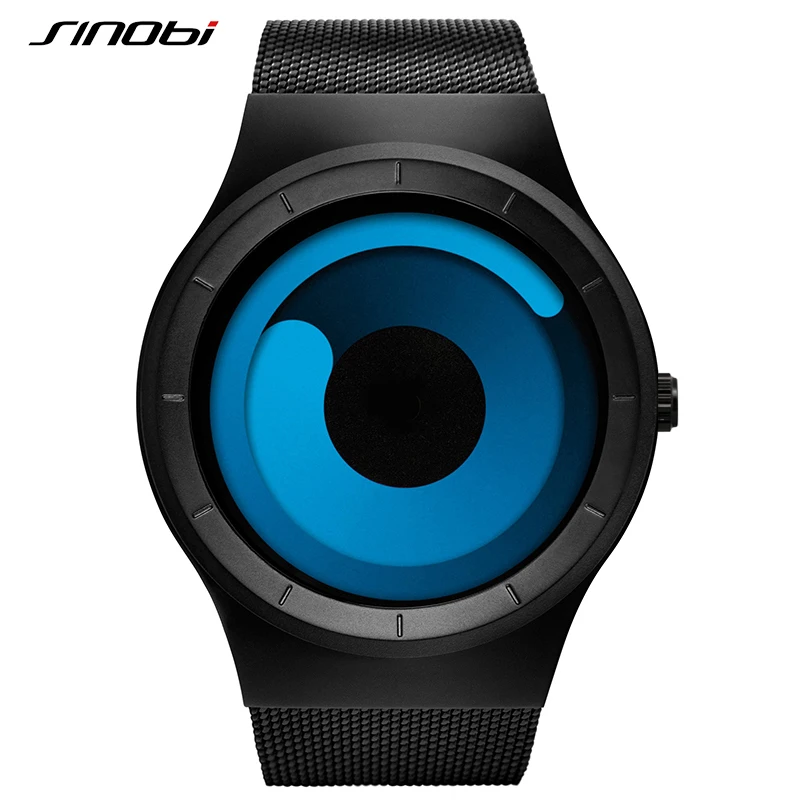 SINOBI Unisex New Creative Concept Wrist Watches Mesh Watchband Luxury Brand Men Fashion Quartz Waterproof Clock