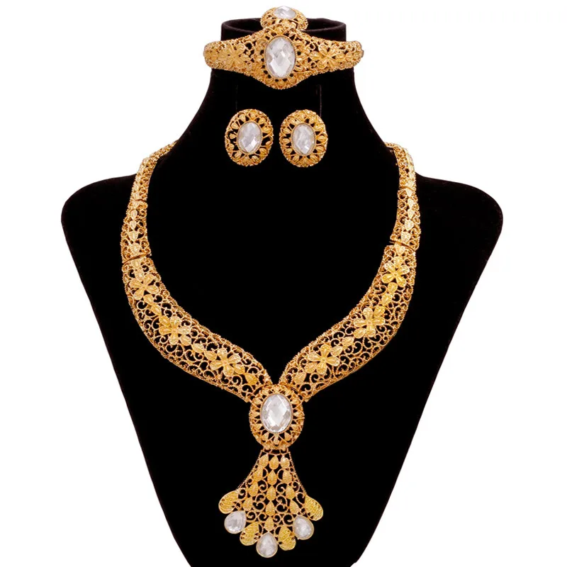 

AAAA Fashion European and American Women Zircon Necklace Ring Earrings Birthday Party Wedding Jewelry Sets Accessories