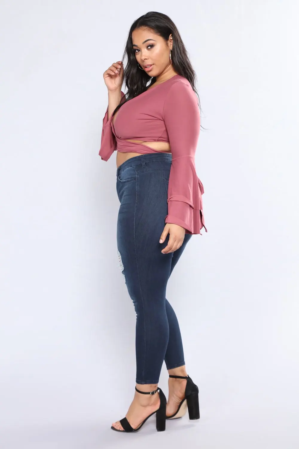 QMGOOD Female Clothes Summer 6XL Torn Ripped Jeans Women Large Size Push Up Jeans Big Size Mom Jeans Stretch Tights Denim Pants