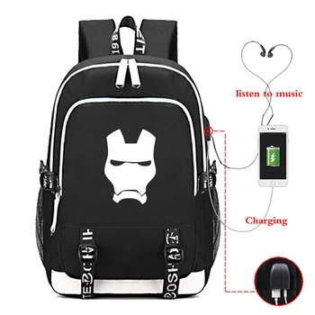 

Iron Man Printed Women Men Casual USB Charger Outdoor Backpack Teens Boys Girls Canvas Bag Backpacks