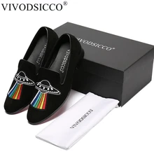 VIVODSICCO/черные роскошные мужские бархатные лоферы с вышивкой; Мужская Свадебная и праздничная обувь; мужские туфли на плоской подошве; мужские тапочки для курения