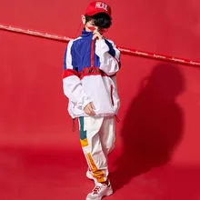 Детский джазовый танцевальный костюм для мальчиков танцевальный костюм в стиле хип-хоп детская одежда с длинными рукавами в стиле хип-хоп одежда для уличных танцев DQS1011