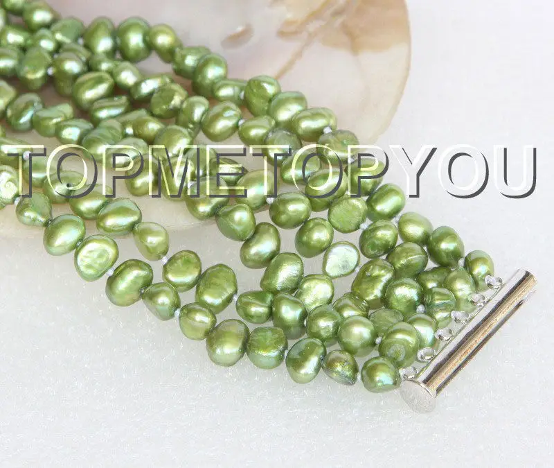 

Free Shipping >> Genuine 8" 8mm 6row Baroque green FW pearls bracelet