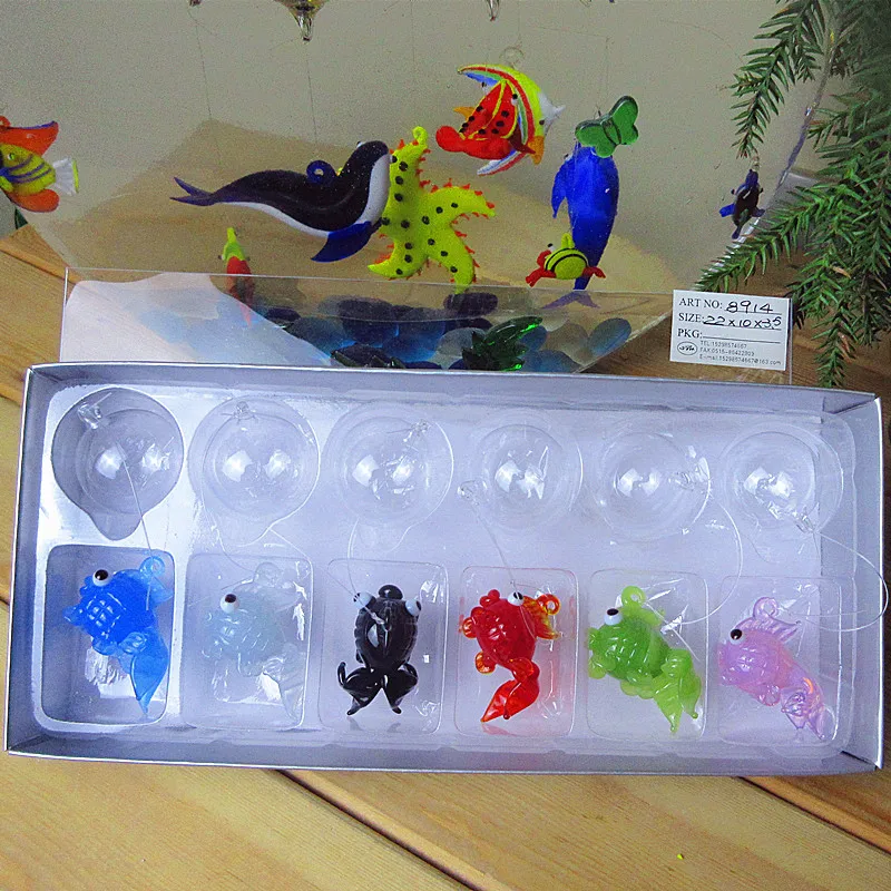 

Custom high quality multicolor floating glass fish Miniature figurines aquarium landscape decoration pendant sea animals statues