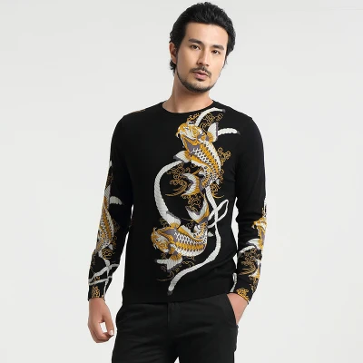 Высококачественный свитер в китайском стиле с принтом животных; новинка года; сезон осень-зима; модный мужской свитер; M-4XL - Цвет: as picture