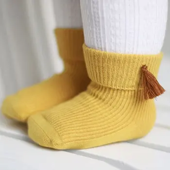 

0-3Y Baby Socks Kids Boys Girls Solid Tassel Warm Winter Cotton Socks Cute