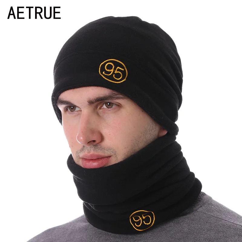 AETRUE Skullies Beanies Knitted Hat Scarf Beanie Men Women Mask Male Balaclava Gorras
