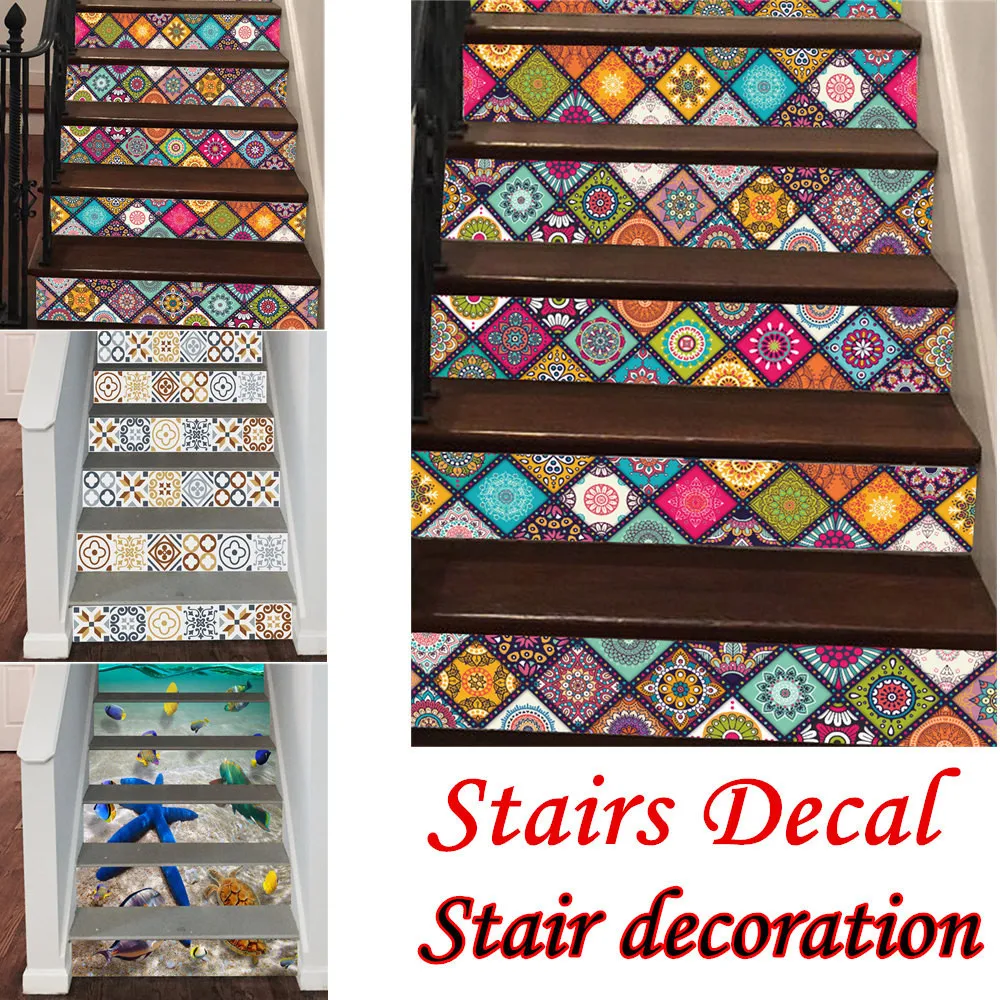 6 Pcs Staircase Stair Riser Floor Sticker DIY Wall Decal Fashion Stairs Decal Home Decoration Stickers Wall Decal Floor Sticker