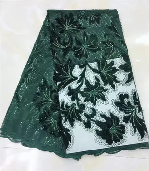 

2018 high quality French Nigerian sequins net lace,African tulle mesh sequence lace fabric for party dress 5yards/lot Green(JY19