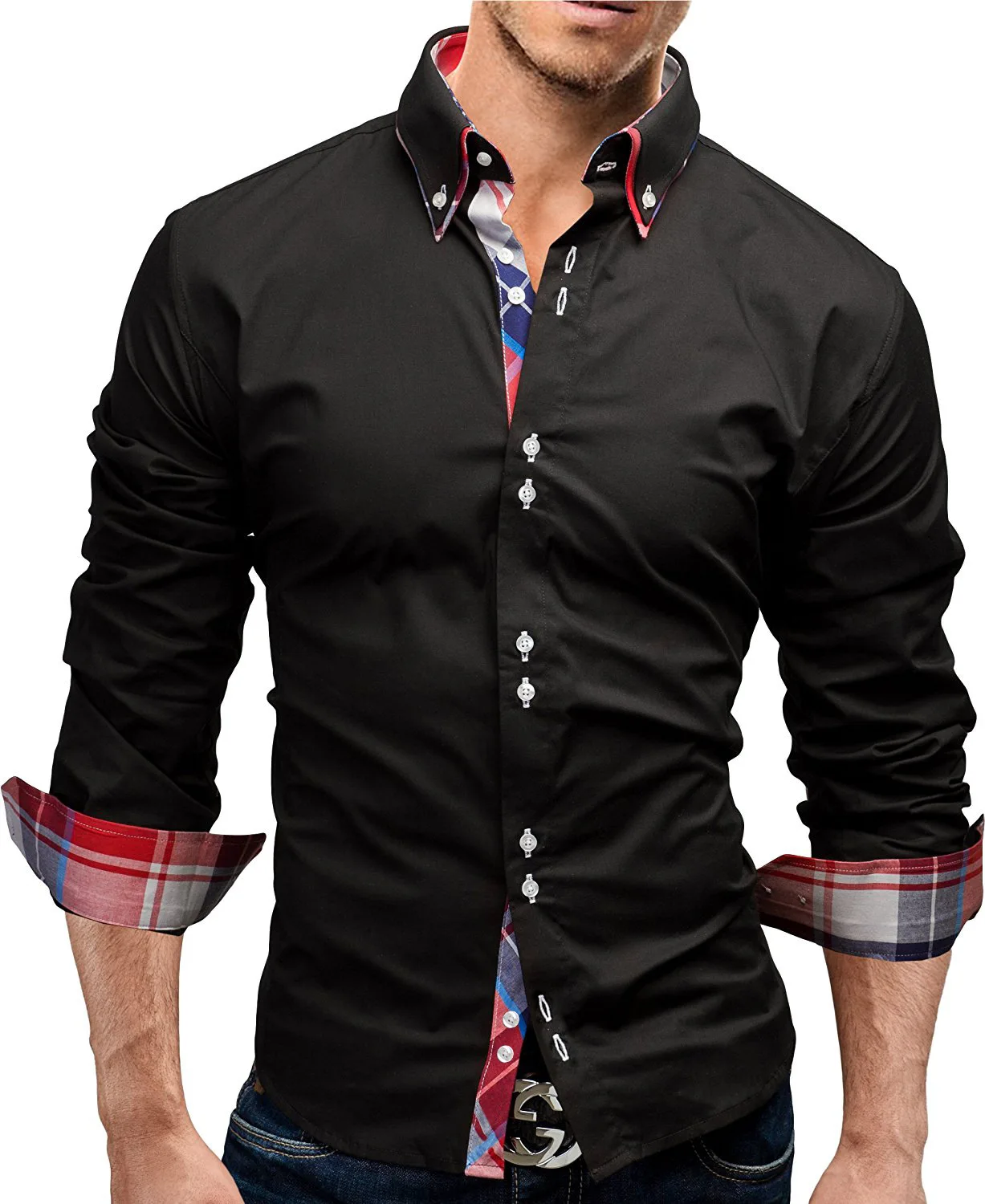 Бренд Мода 2017 г. мужские рубашки с длинными рукавами Топы двойной воротник бизнес рубашка мужская одежда Рубашки тонкий Для мужчин рубашка