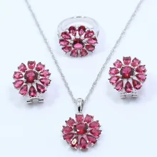 MANNY цветок розовый красный кристалл женщин набор украшений из серебра 925-й пробы серьги, Ожерелья Цепочка Кольцо подарочная коробка T22