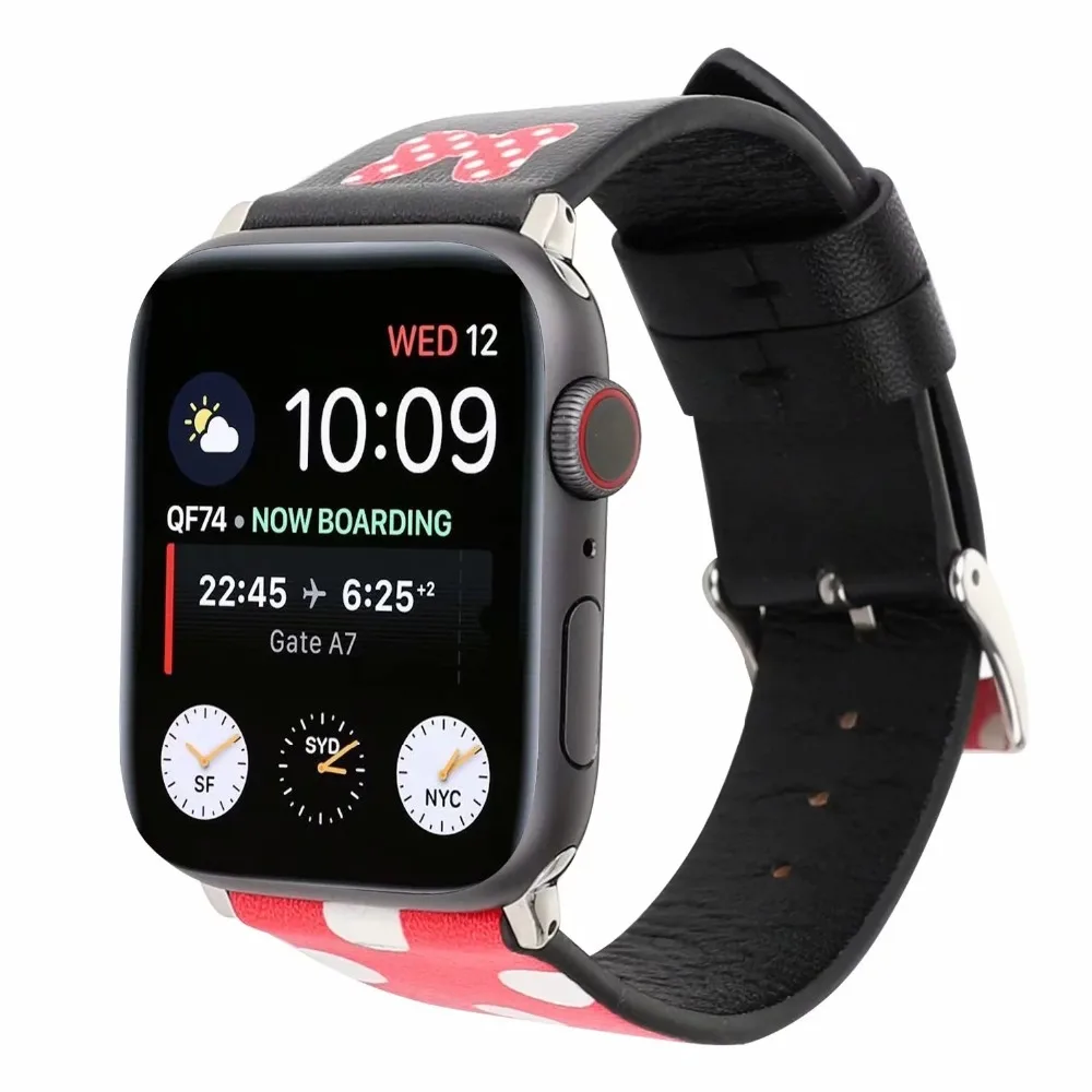 Кожаный ремешок для iwatch Apple Watch Series 1234 44 мм 40 мм 38 мм 42 мм Микки Маус Минни мультфильм ремешки для часов