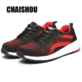 

Steel Toe Safety Shoes Men Lightweight Breathable Flyknit Mesh Work shoes Puncture Proof Multifunction Protection Sneakers CS397