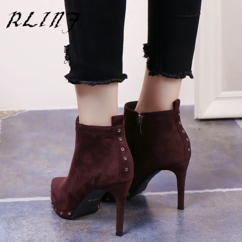 Remache Rlinf Femeninas Martin Botas Alto Nueva Impermeable Cortas rojo Stiletto Negro Tacón Puntiaguda Plataforma HSH0q8