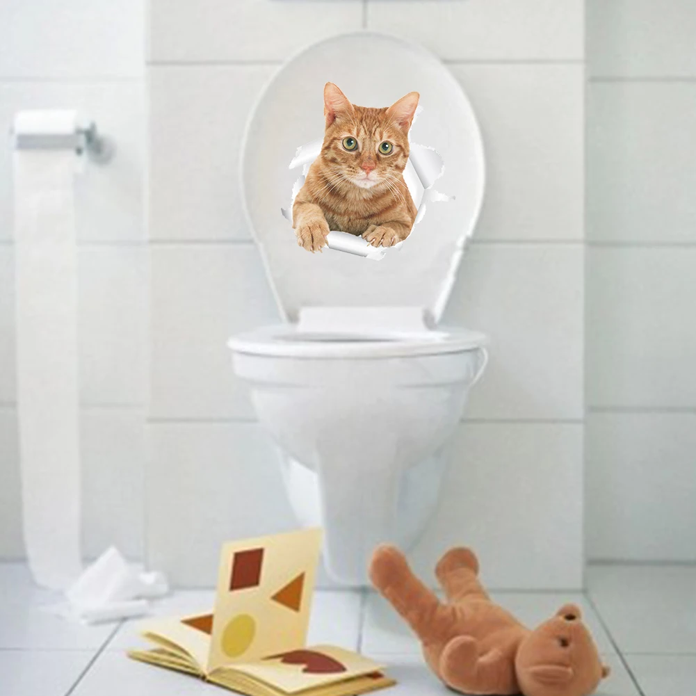 Cat broken Hole toilet Stickers For bathroom washing room Decor Decals Self Adhesive decortion toilet decor