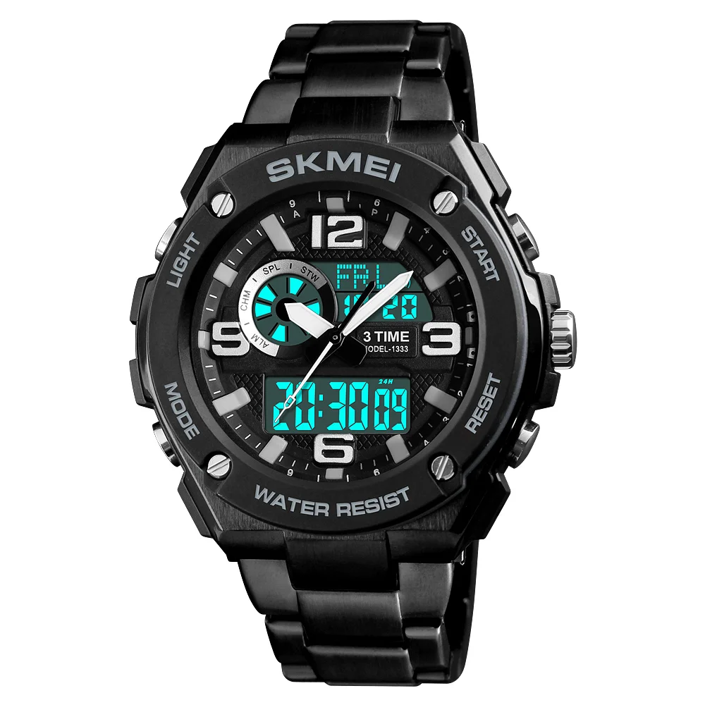 

SKMEI 1333 Sports Watches Fashion Mens Watches Top Brand Luxury Digital Quartz Clock Stainless Steel Waterproof Men Wrist Watch