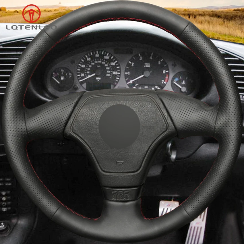 Lqtenleo черного цвета из натуральной кожи DIY Ручная прошивка автомобиля рулевое колесо Крышка для BMW E36 E46 E39
