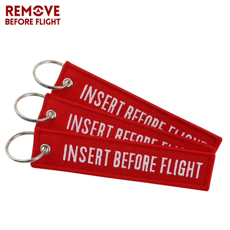 

5 PCS/LOT INSERT BEFORE FLIGHT Fashion Jewelry Keychain for Motorcycles OEM Keychains Red Embroidery Key Fobs New Key Chain Tag