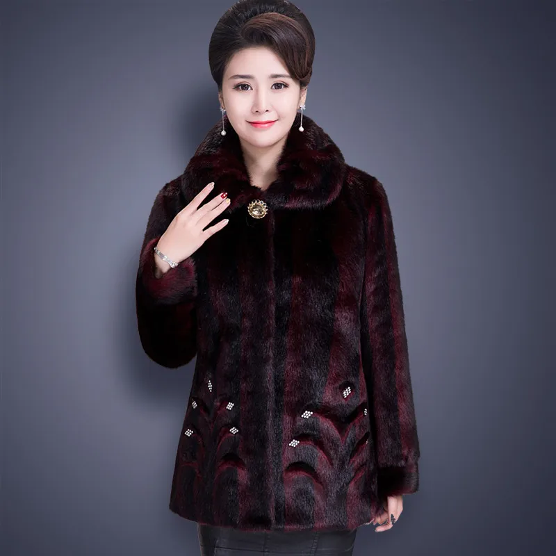 Зимнее женское меховое пальто из искусственного меха норки, куртки больших размеров 5XL для женщин среднего возраста с бриллиантами, утолщенные благородные меховые пальто OKXGNZ 2138