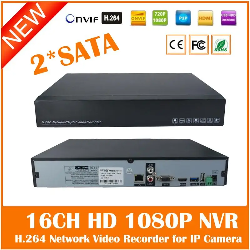  Hd 1080 p Nvr16ch 2 * sata Hdd puertos Onvif P2p Hdmi Vga Cctv grabador de vídeo en red para cámara