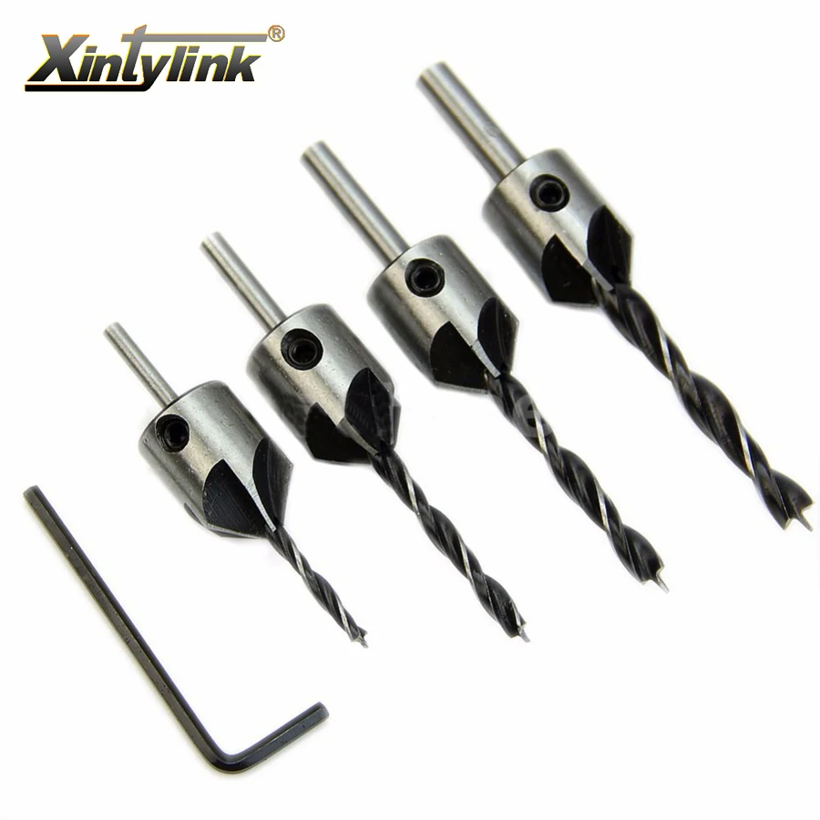 

4pcs / lot hss 5 flute countersink drill bit set reamer woodworking chamfer countersunk head drill 3mm-6mm free shipping