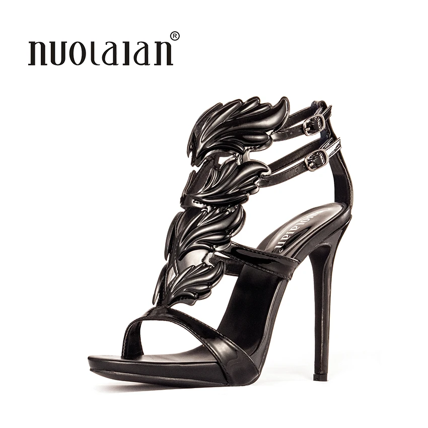 Black Pink Metallic Winged Gladiator Women Sandals 2016 High Heels Brand Sandals Summer Shoes Woman Sandalias