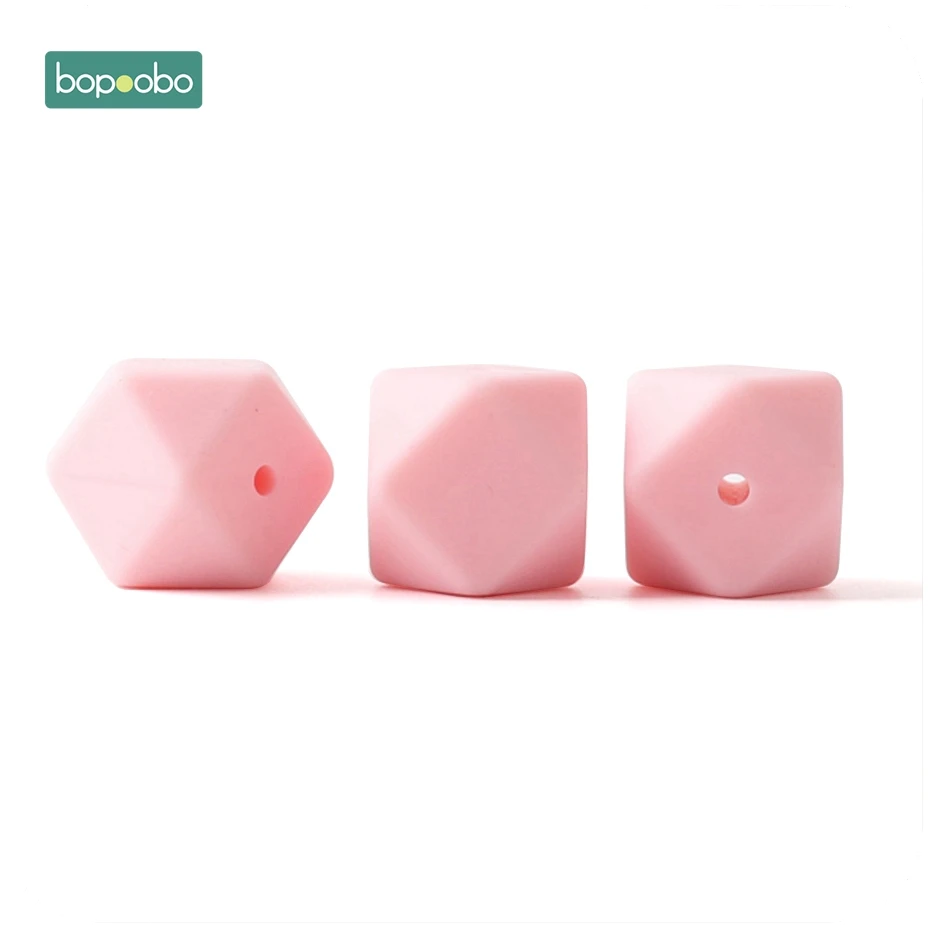 Bopoobo 50pc Silicone Hexagon Beads Baby Teething Beads Silicone Rodent Baby Nursing Accessories Silicone Teething Beads - Цвет: Candy Pink