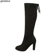 QZYERAI/Новое поступление; осенние тонкие и длинные сапоги до колена; облегающие Женские сапоги; модная женская обувь с острым носком; Европейский пикантный стиль