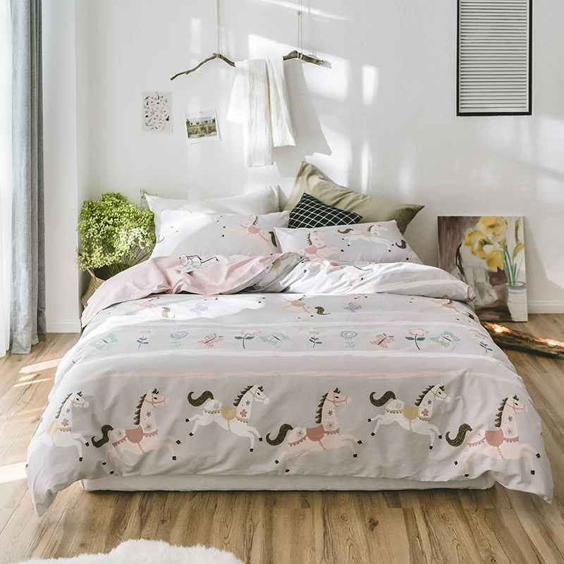 For 2018 Cartoon Horses Print Bedding Set Cotton Twin Queen 2018 Cartoon Horses Print Bedding Set Cotton Twin Queen King Size 3 4pc Duvet Cover