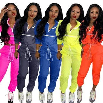 

2019 new women zip up neck long sleeve short trench safari long pants suits two pieces set sporting tracksuit outfit GLD8238