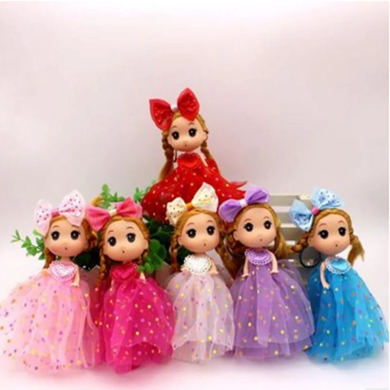 

5pcs free shipping Cartoon Doll Toy 16cm Wedding Dress Doll Toys With Bowbbmall Girl Bag Pendant Wedding Party Best Gifts