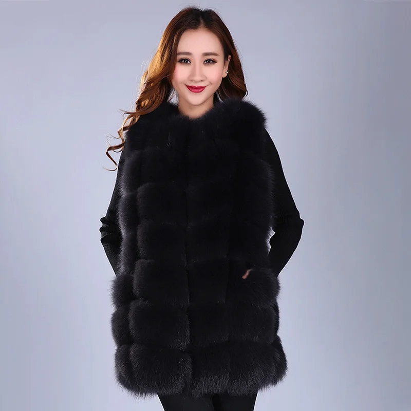 Real Fox Fur Vest Winter Women Casual Warm Coats Slim long Style Sleeveless Fox Fur Jacket Women Outerwear