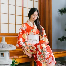 Красное женское длинное платье с принтом, национальная японская кимоно, классическое юката с Obi girl, карнавальный костюм, официальное вечернее платье