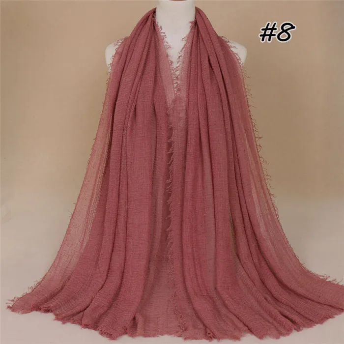 Большой размер шарф женский длинный шаль с бусинами палин сплошной цвет хлопок хиджаб - Цвет: color 6