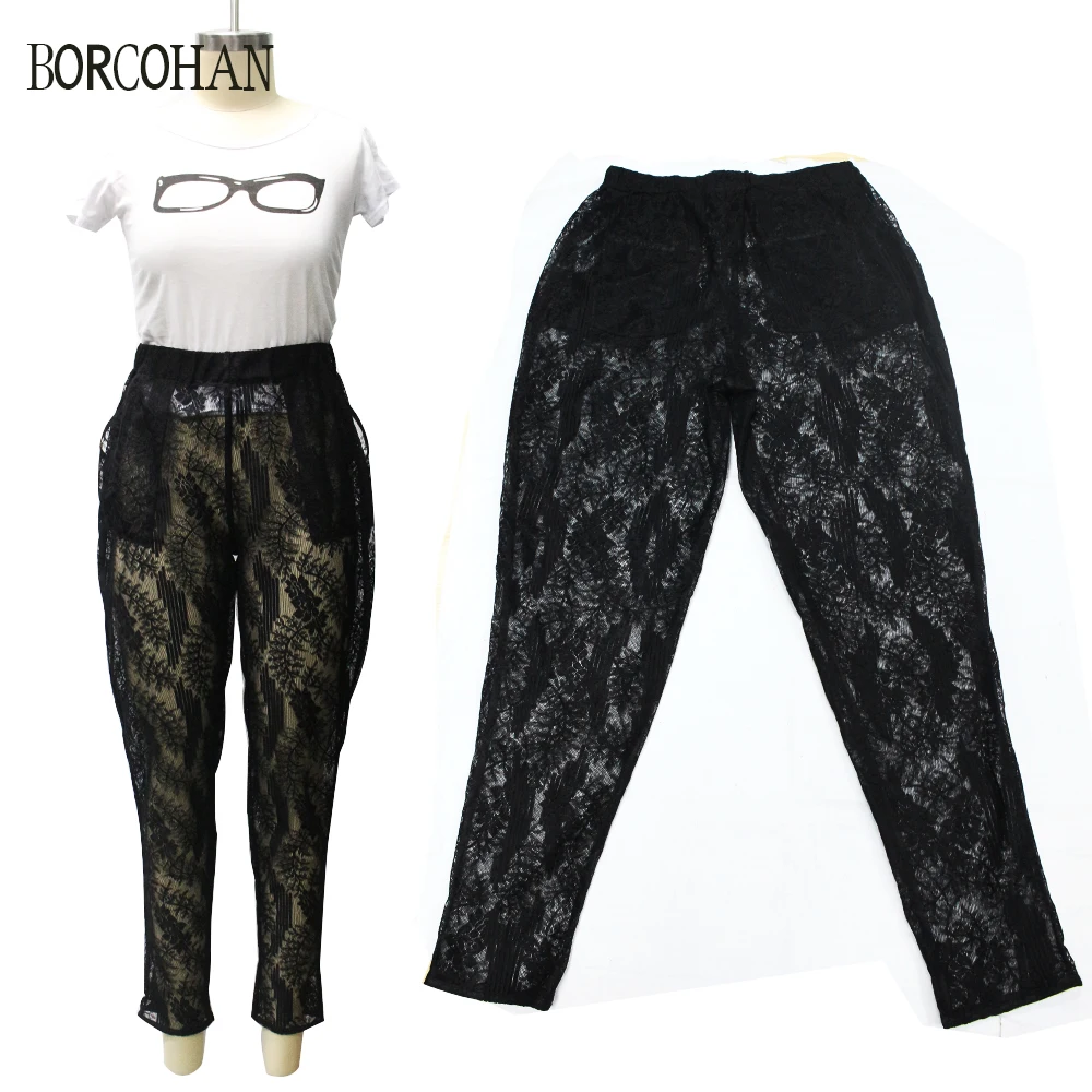 

Summer Loose Sexy Lace Pants Women Fashion Hollow Out Lace Crochet Long Women Trousers Black Beach Casual Women Pants yk161