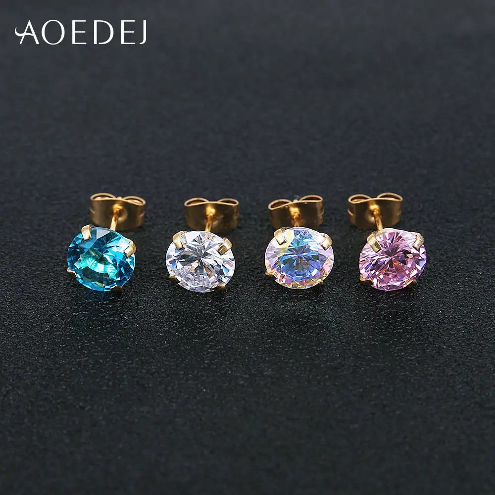AOEDEJ 3-8mm Gold Color Star Earrings Stud Stainless Steel Stud