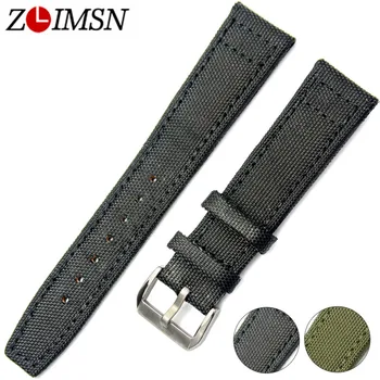 

ZLIMSN Nylon Watchbands Leather Watch Straps 20 22mm Green Black Bracelet Belt Men Women Silvery Buckle relogio masculino