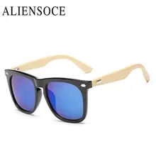 ALIENSOCE Alta Calidad Mujeres Square Remache Retro Gafas De Sol De Madera de Bambú Unisex gafas de sol UV400