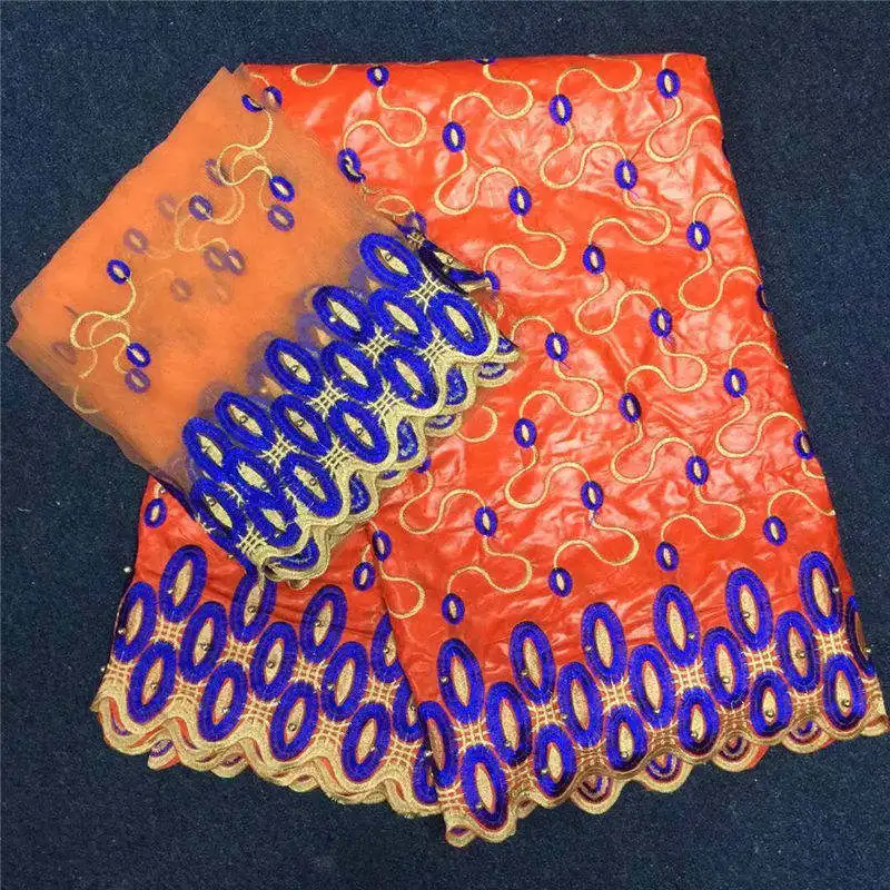 

New Arrival Soft African Bazin Perfume Shiny Brocade Lace Sets With 2 Yards French Net Lace Perfume Brocade Fabric 30