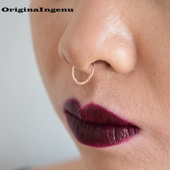 

925 Silver Nose Ring Gold Filled Handmade Fake Piercing Jewelry Hammered Tiny Septum Hoop Jewelry Boho Fake Piercing Ring