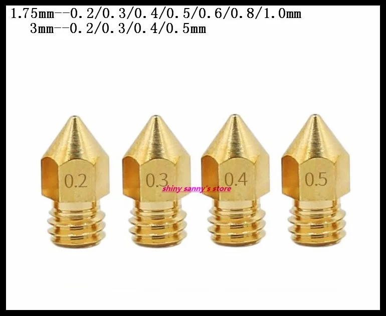 

10pcs/lot 0.2---1.0mm Copper 1.75mm,3mm Filament M6 Threaded 3D Printer Accessories Mk8 Brass Nozzle Pointed Caliber Brand New