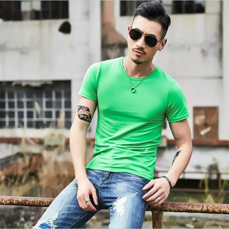 

XIU LUO 2019 Lycra Men'S T Shirt Short Sleeve T-Shirt O-Neck Slim Solid Color Half Sleeved Tee Shirt