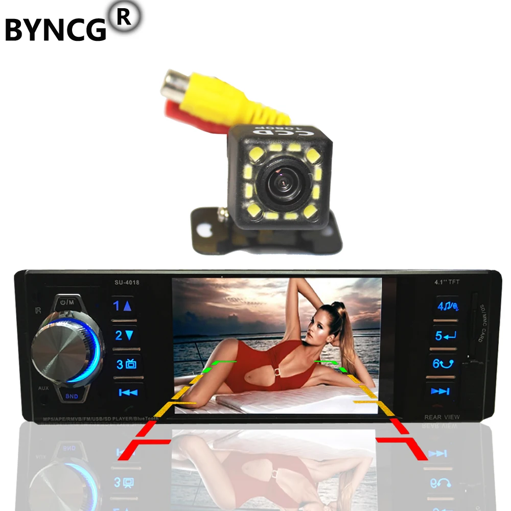 

Autoradio 1 Din Car Radio Car MP5 Player 4.1 inch Screen Panel Player 4018 Support FM/MP5/USB/AUX with 12LED Rear View Camera