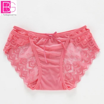 

L'bellagiovanna Women Bikini Briefs Seamless Hollow Mesh Female Underpants Transparent Sexy Underwear Hipster Lace Intimate 686