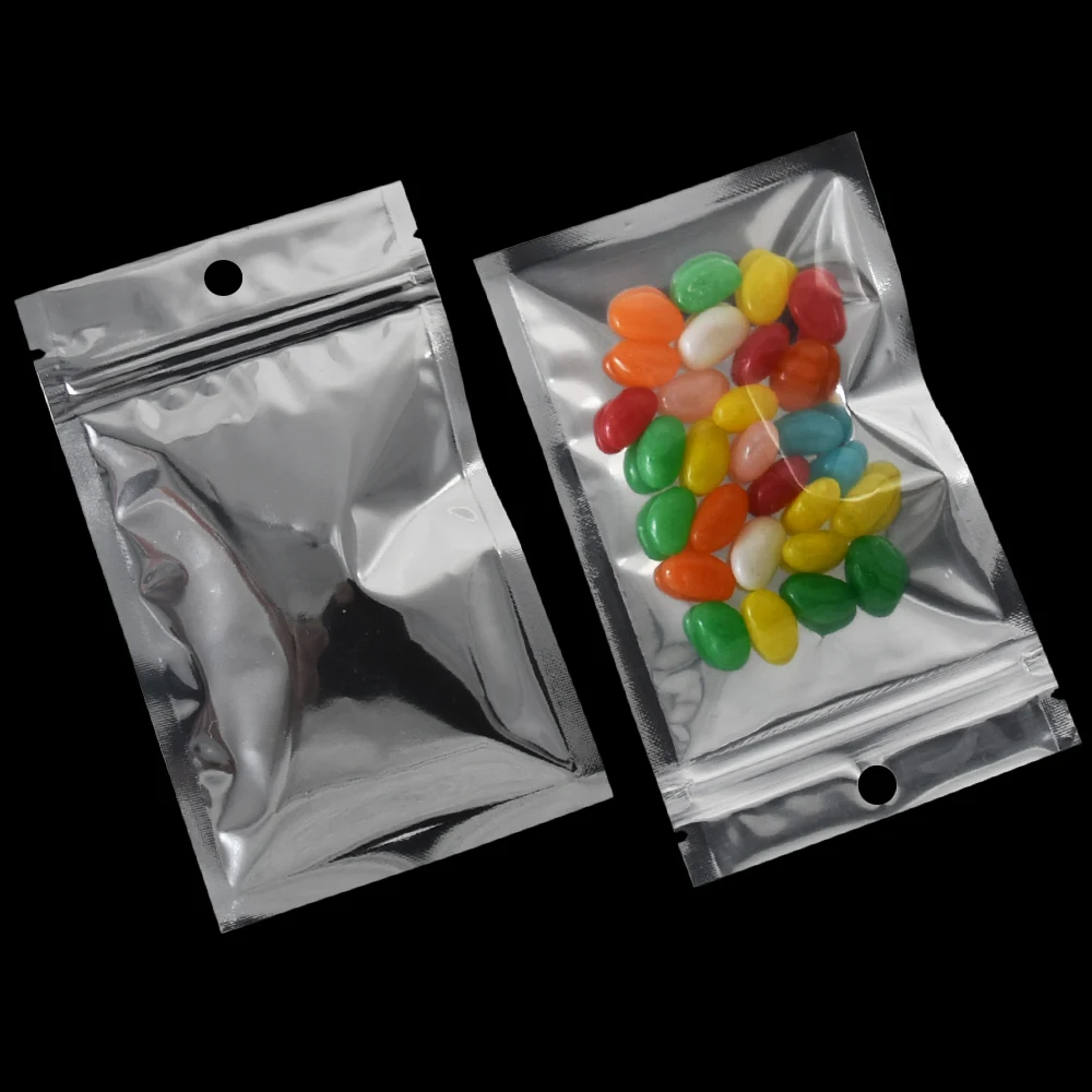 200PCS Clear Front Silver Aluminum Foil Bags Zip Lock Package Bag Food Grocery Mylar Ziplock Plastic Package Valve Bags 5