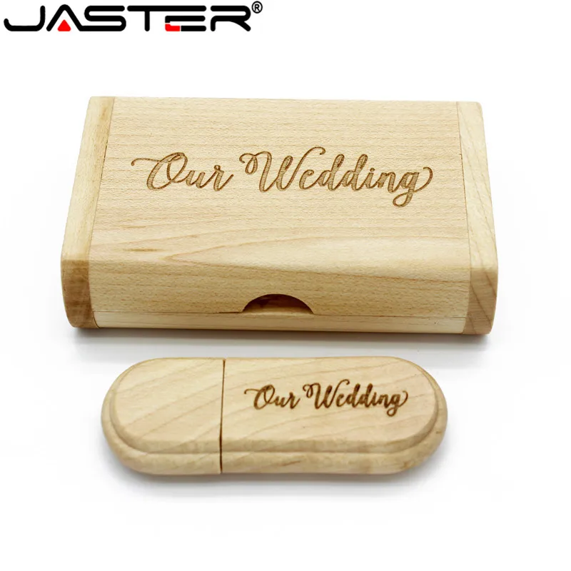 

JASTER Maple USB Flash Drive with Box wedding Gift (5PCS Free Logo) 16GB 32GB 64GB USB 2.0 Flash Stick Pen Drive Wood Pendrive