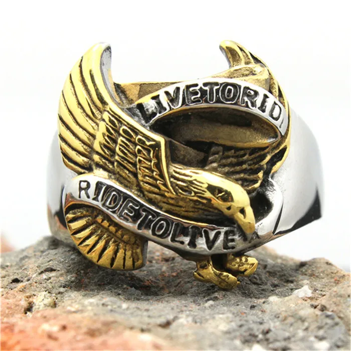

1pc Factory Price LIVETORID RIDETOLIVE Gloden Eagle Ring 316L Stainless Steel Fashion Gloden Ring