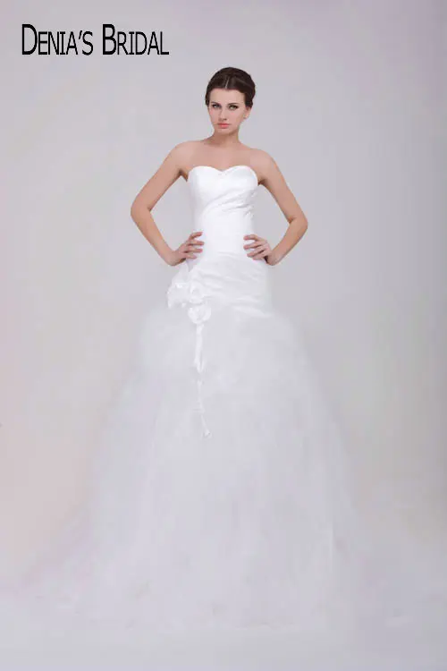 Actual Images Sweetheart Sleeveless A Line font b Wedding b font Dresses with Flowers Pleated Floor