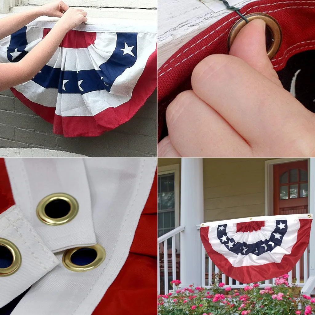 

American Pleated Fan Flag USA American Bunting Decoration Logo Print Patriotic Stars and Stripes with Canvas Title